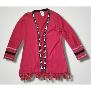 Rod's Western Wear Western Print Fringed Open Cardigan Red Sz L